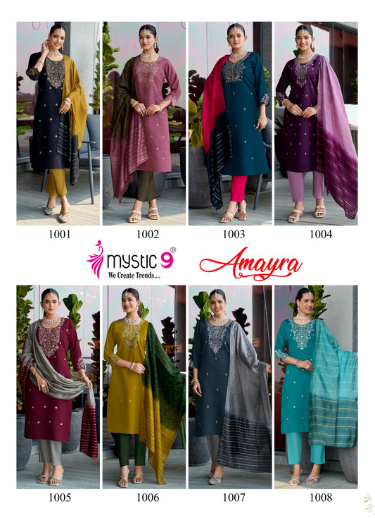 Amayra Vol 1 Mystic 9 Roman Silk Readymade Pant Style Suits Wholesaler