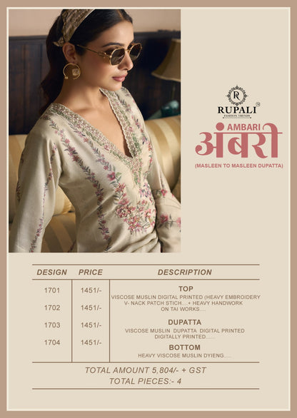 Ambari Rupali Viscose Muslin Pant Style Suits Manufacturer Ahmedabad