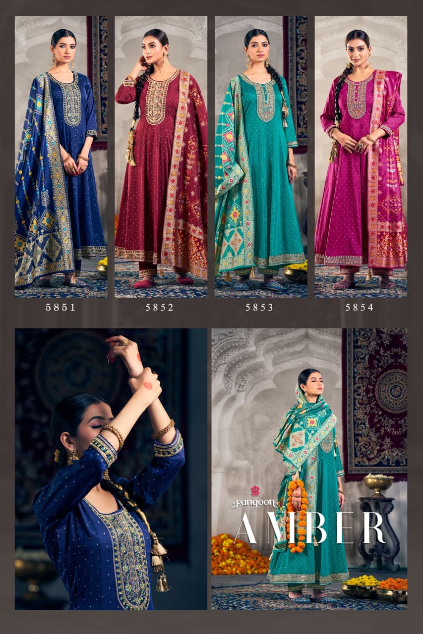 Amber New Rangoon Jacquard Readymade Anarkali Suits Supplier India