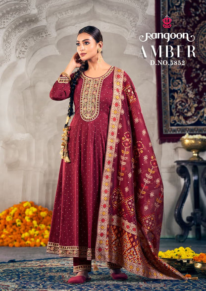 Amber New Rangoon Jacquard Readymade Anarkali Suits Supplier India