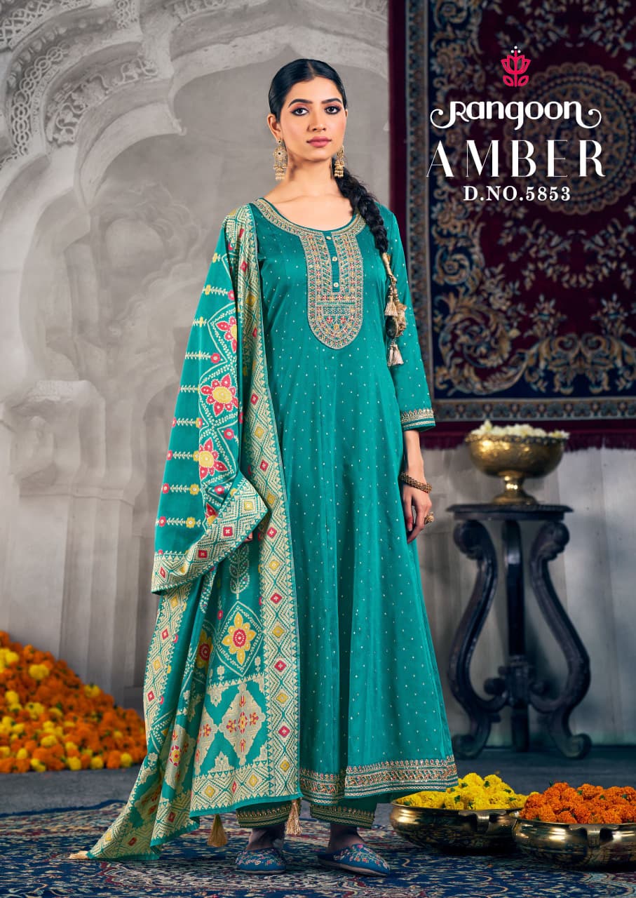 Amber New Rangoon Jacquard Readymade Anarkali Suits Supplier India