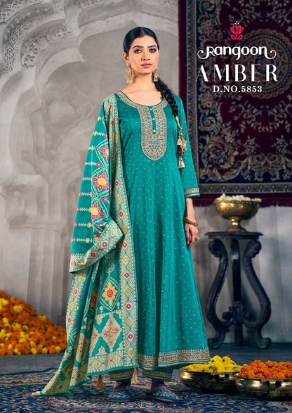 Amber New Rangoon Jacquard Readymade Anarkali Suits Supplier India