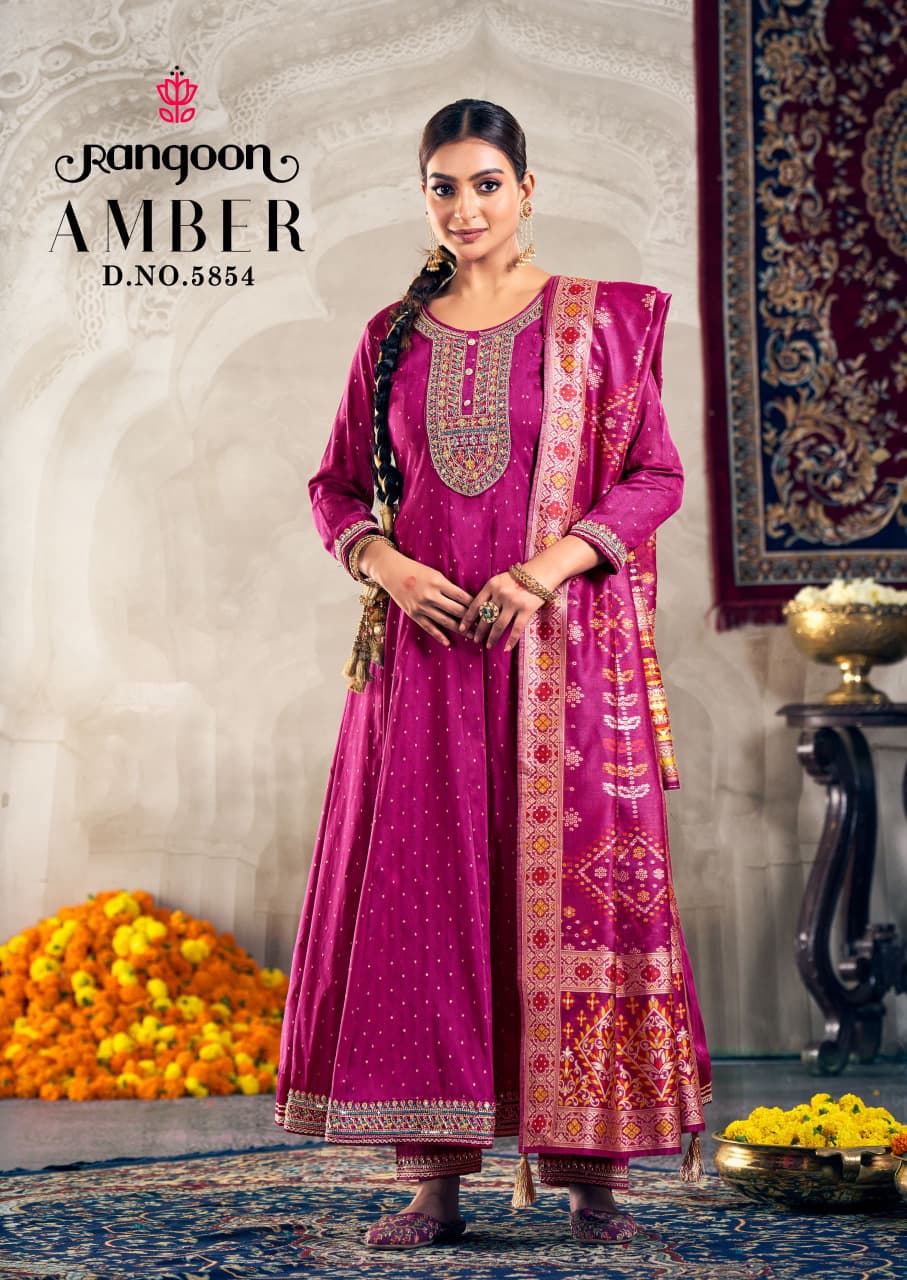Amber New Rangoon Jacquard Readymade Anarkali Suits Supplier India