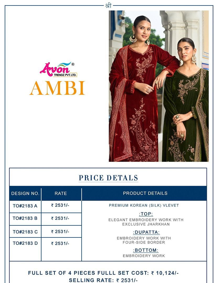 Ambi Avon Trendz Velvet Suits Wholesale Price
