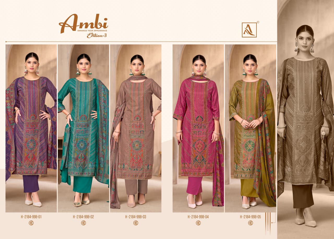 Ambi Edition 3 Alok Premium Viscose Karachi Pashmina Salwar Suits Wholesale
