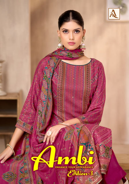 Ambi Edition 3 Alok Premium Viscose Karachi Pashmina Salwar Suits Wholesale