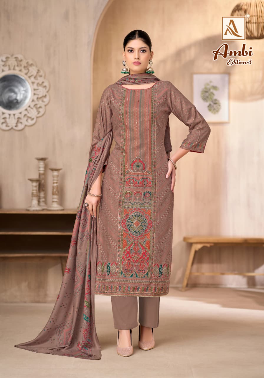 Ambi Edition 3 Alok Premium Viscose Karachi Pashmina Salwar Suits Wholesale