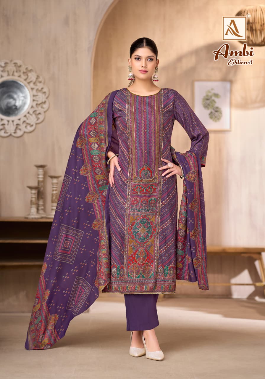 Ambi Edition 3 Alok Premium Viscose Karachi Pashmina Salwar Suits Wholesale