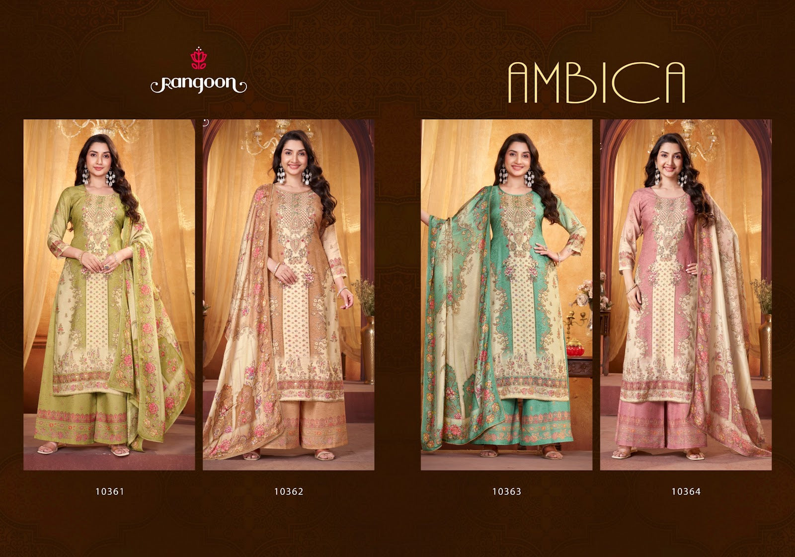 Ambica Rangoon Muslin Readymade Plazzo Style Suits Supplier India