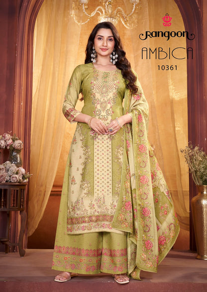 Ambica Rangoon Muslin Readymade Plazzo Style Suits Supplier India