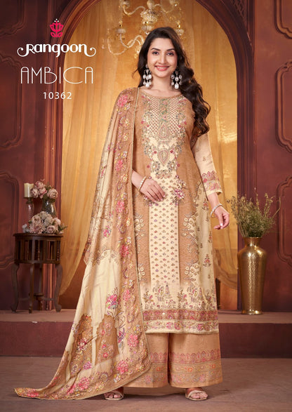 Ambica Rangoon Muslin Readymade Plazzo Style Suits Supplier India