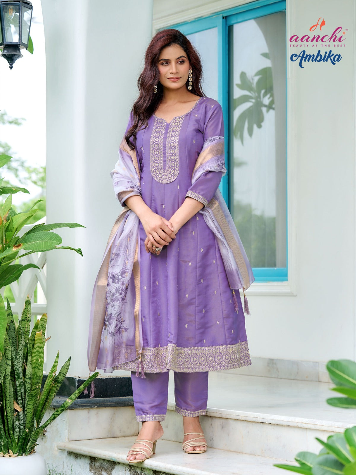 Ambika Aanchi Shimmer Readymade Anarkali Suits Supplier India