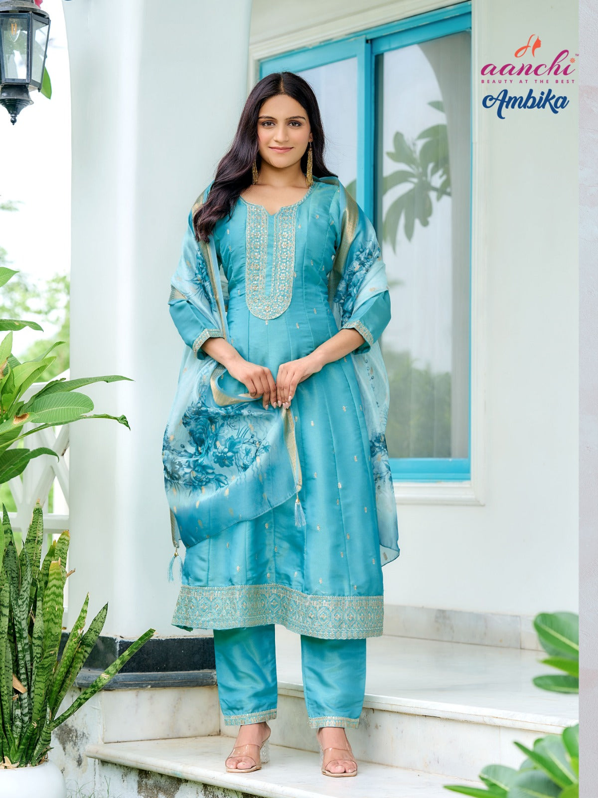 Ambika Aanchi Shimmer Readymade Anarkali Suits Supplier India