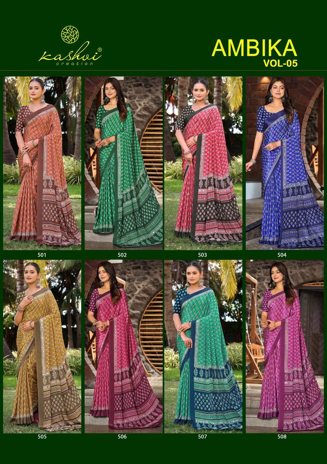 Ambika Vol 5 Kashvi Creation Crape Silk Sarees Wholesale