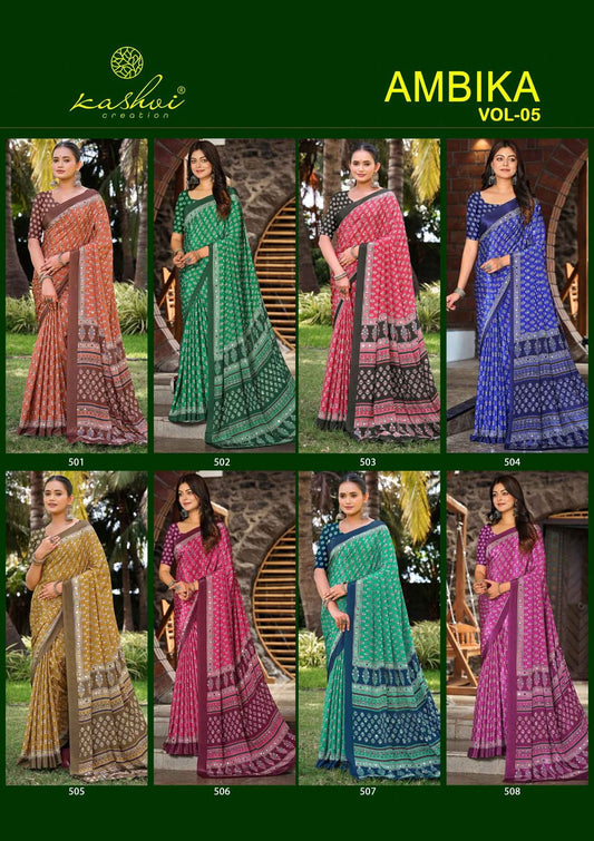 Ambika Vol 5 Kashvi Creation Crape Silk Sarees Wholesale