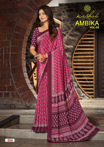 Ambika Vol 5 Kashvi Creation Crape Silk Sarees Wholesale