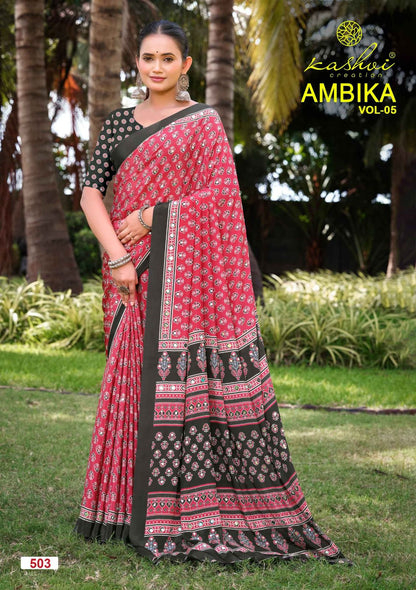 Ambika Vol 5 Kashvi Creation Crape Silk Sarees Wholesale