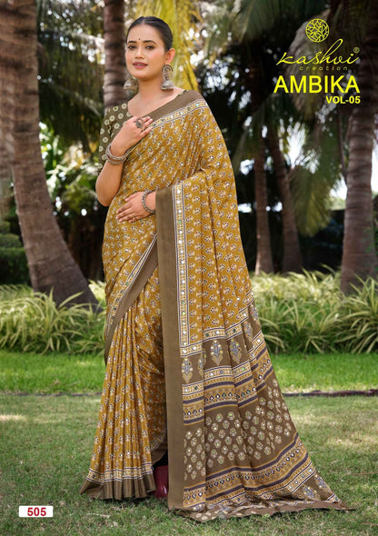 Ambika Vol 5 Kashvi Creation Crape Silk Sarees Wholesale