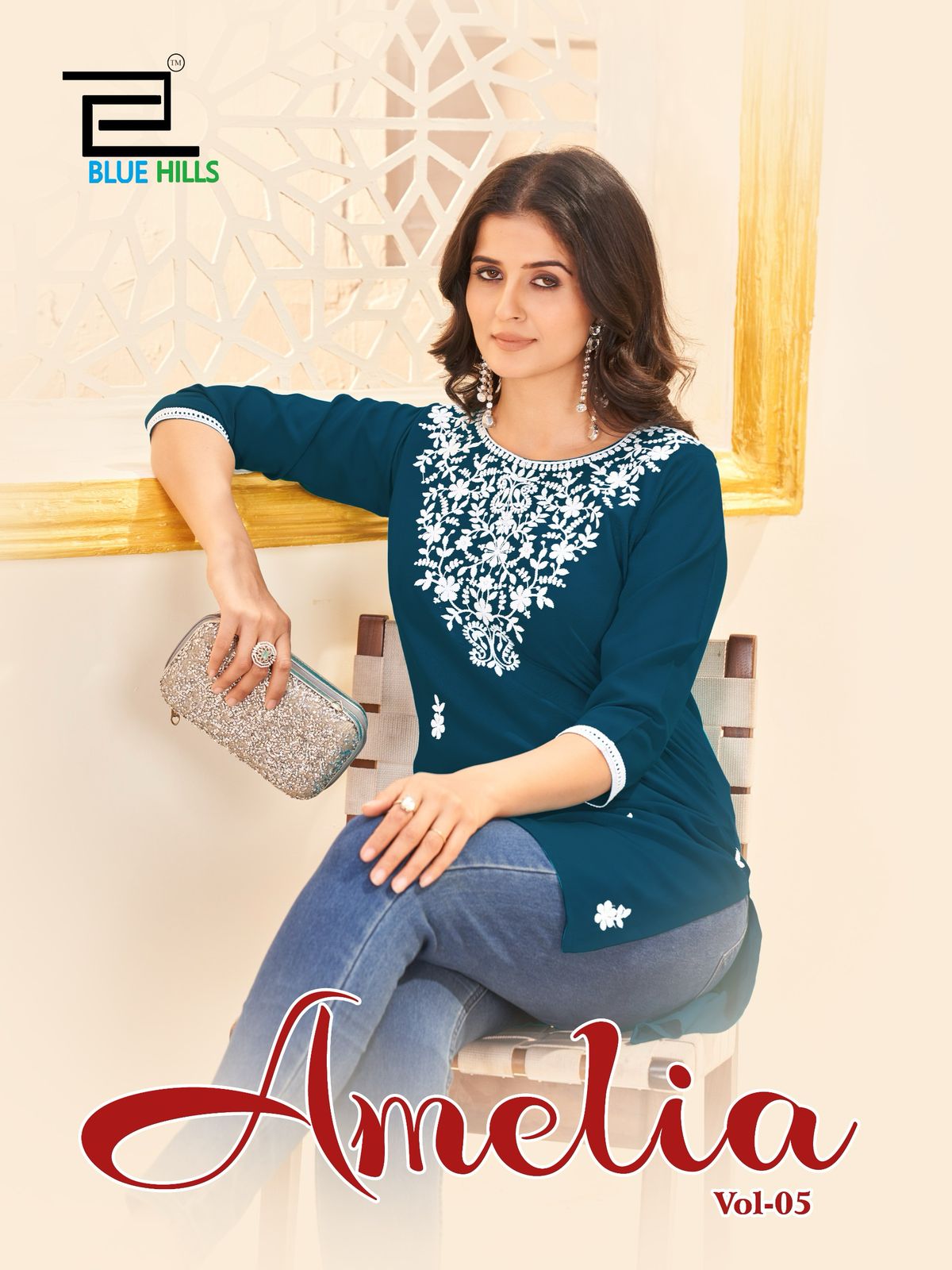 Amelia Vol 5 Blue Hills Rayon 14Kg Short Kurtis Supplier Ahmedabad
