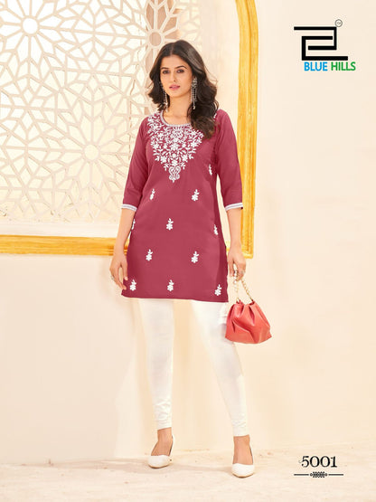 Amelia Vol 5 Blue Hills Rayon 14Kg Short Kurtis Supplier Ahmedabad