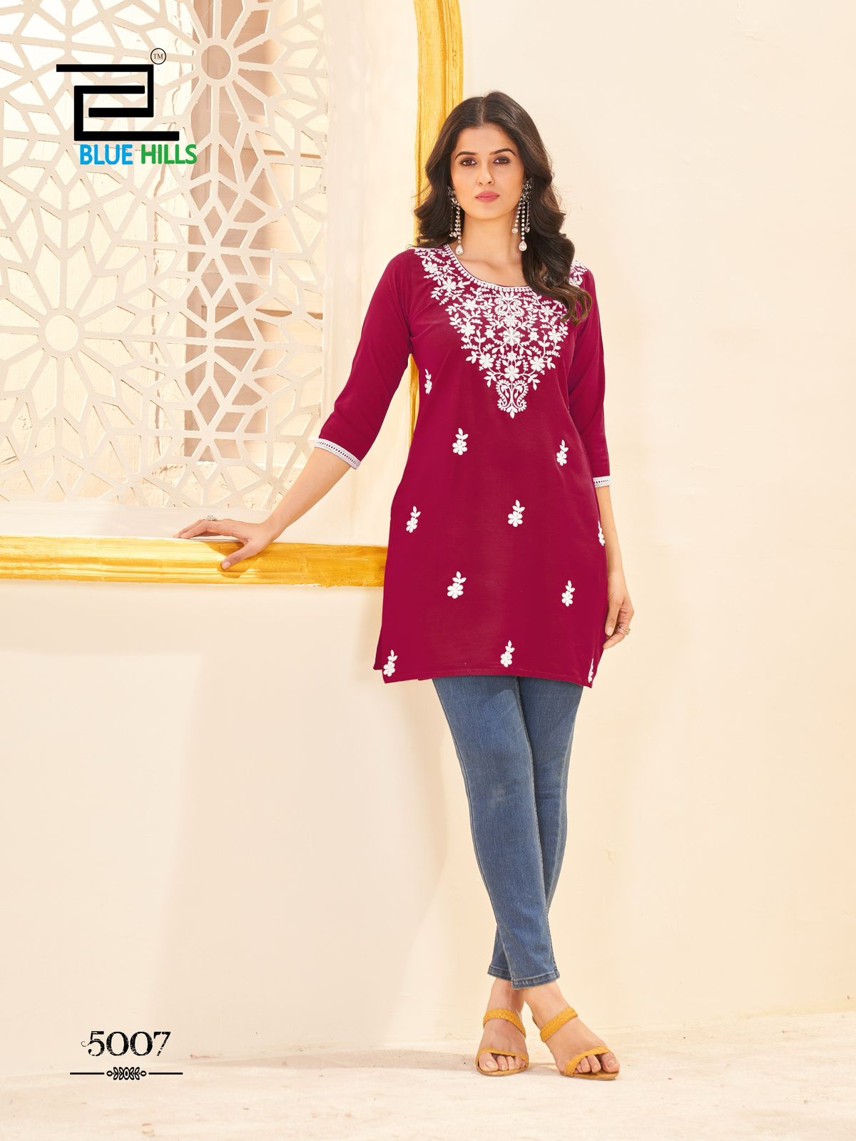 Amelia Vol 5 Blue Hills Rayon 14Kg Short Kurtis Supplier Ahmedabad