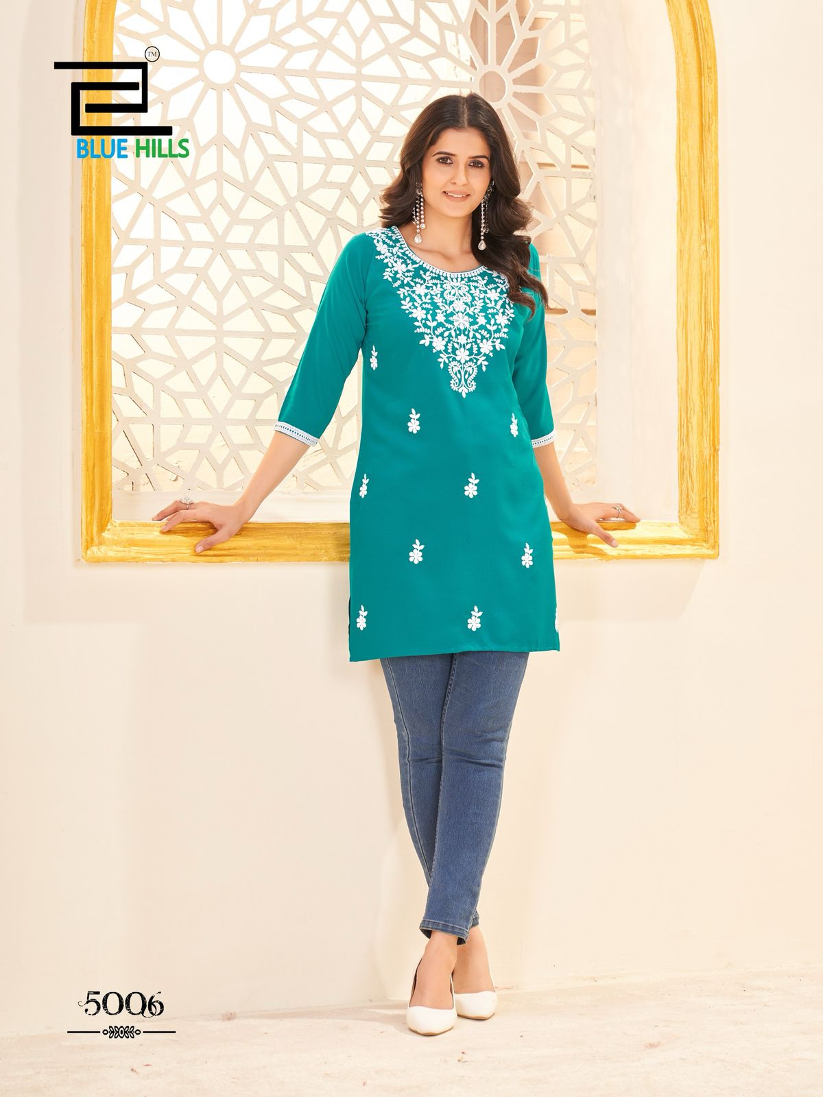 Amelia Vol 5 Blue Hills Rayon 14Kg Short Kurtis Supplier Ahmedabad