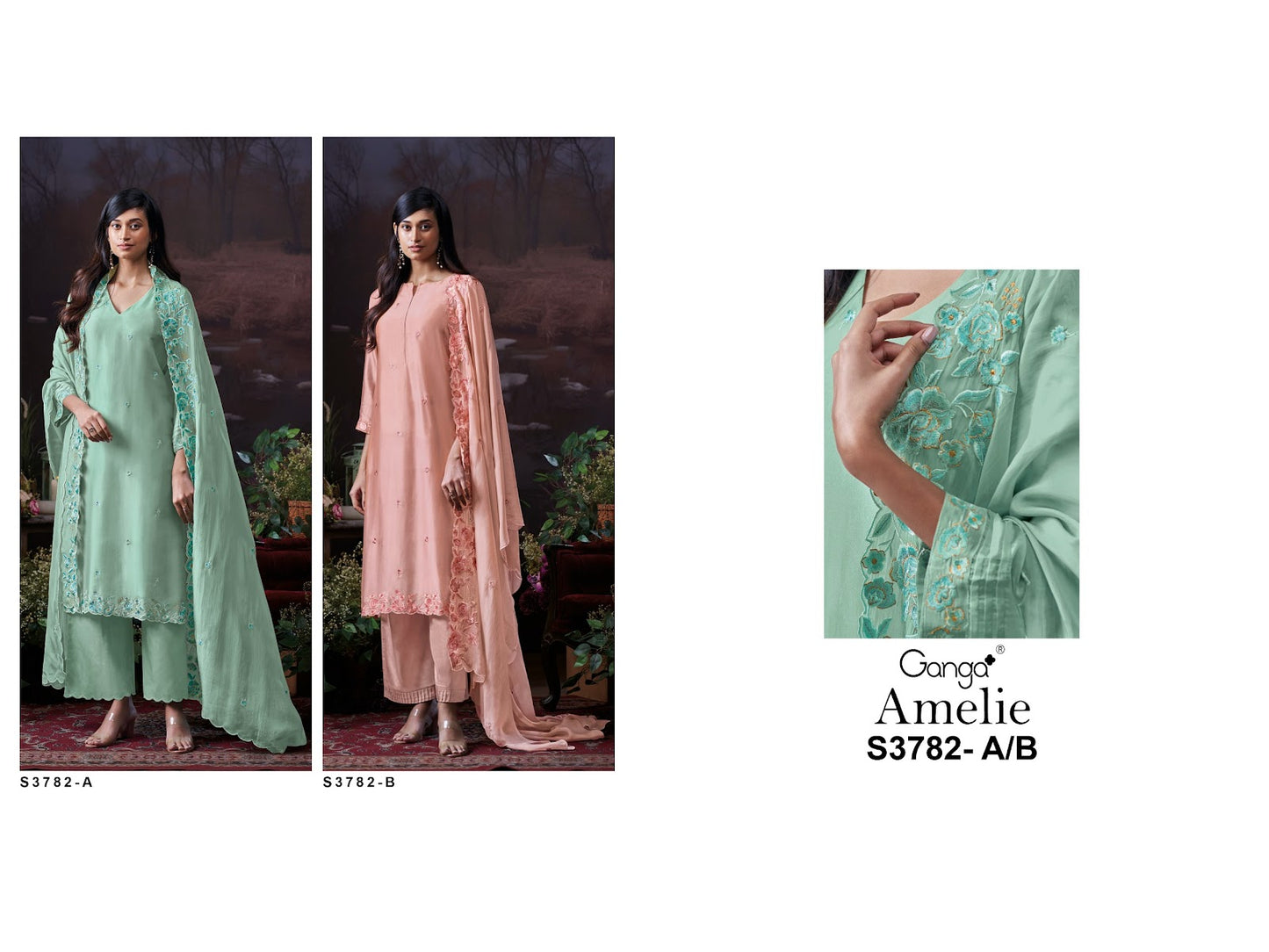 Amelie 3782 Ganga Premium Bemberg Plazzo Style Suits Wholesaler India