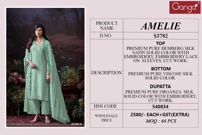 Amelie 3782 Ganga Premium Bemberg Plazzo Style Suits Wholesaler India