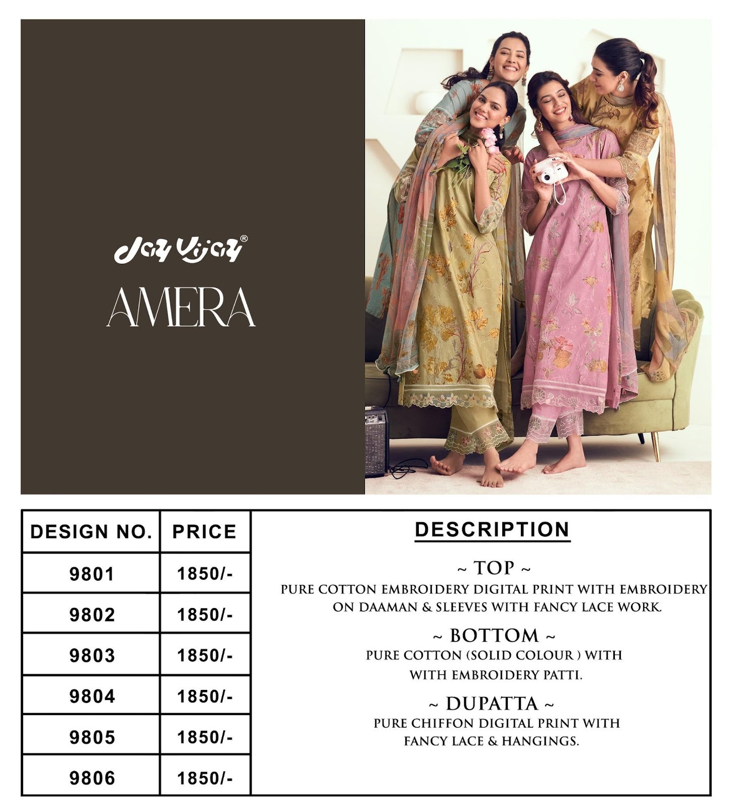 Amera Jay Vijay Pure Cotton Pant Style Suits Wholesale Price