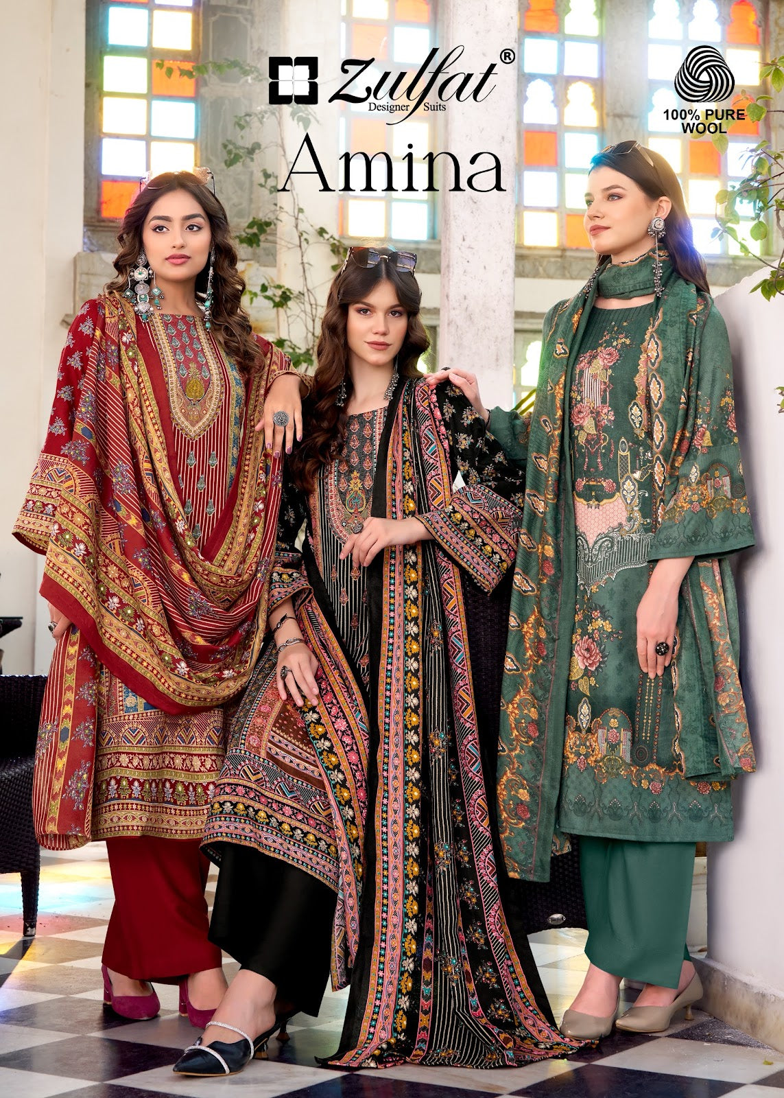 Amina Zulfat Designer Woolen Karachi Pashmina Salwar Suits Manufacturer