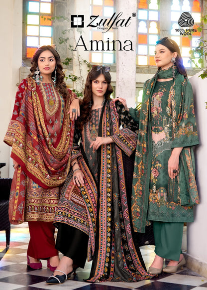 Amina Zulfat Designer Woolen Karachi Pashmina Salwar Suits Manufacturer