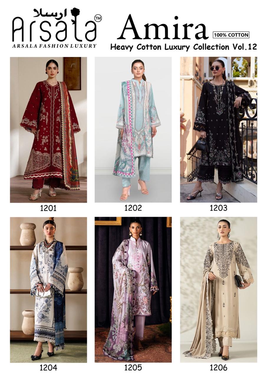 Amira Vol 12 Arsala Fashion Lawn Cotton Karachi Salwar Suits Exporter India