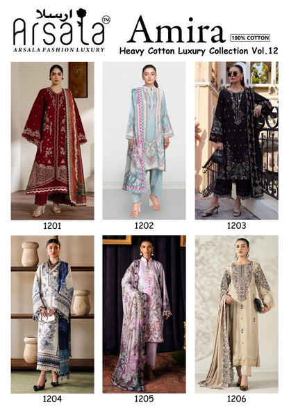 Amira Vol 12 Arsala Fashion Lawn Cotton Karachi Salwar Suits Exporter India