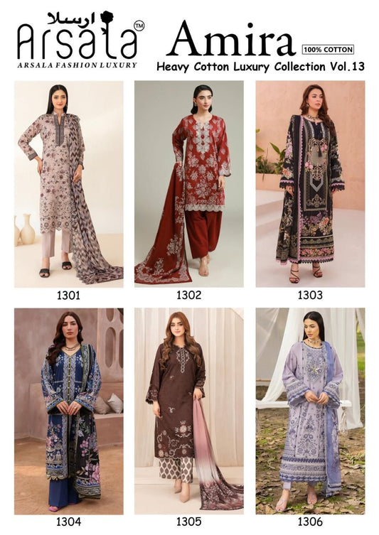 Amira Vol 13 Arsala Fashion Lawn Cotton Karachi Salwar Suits Supplier Gujarat