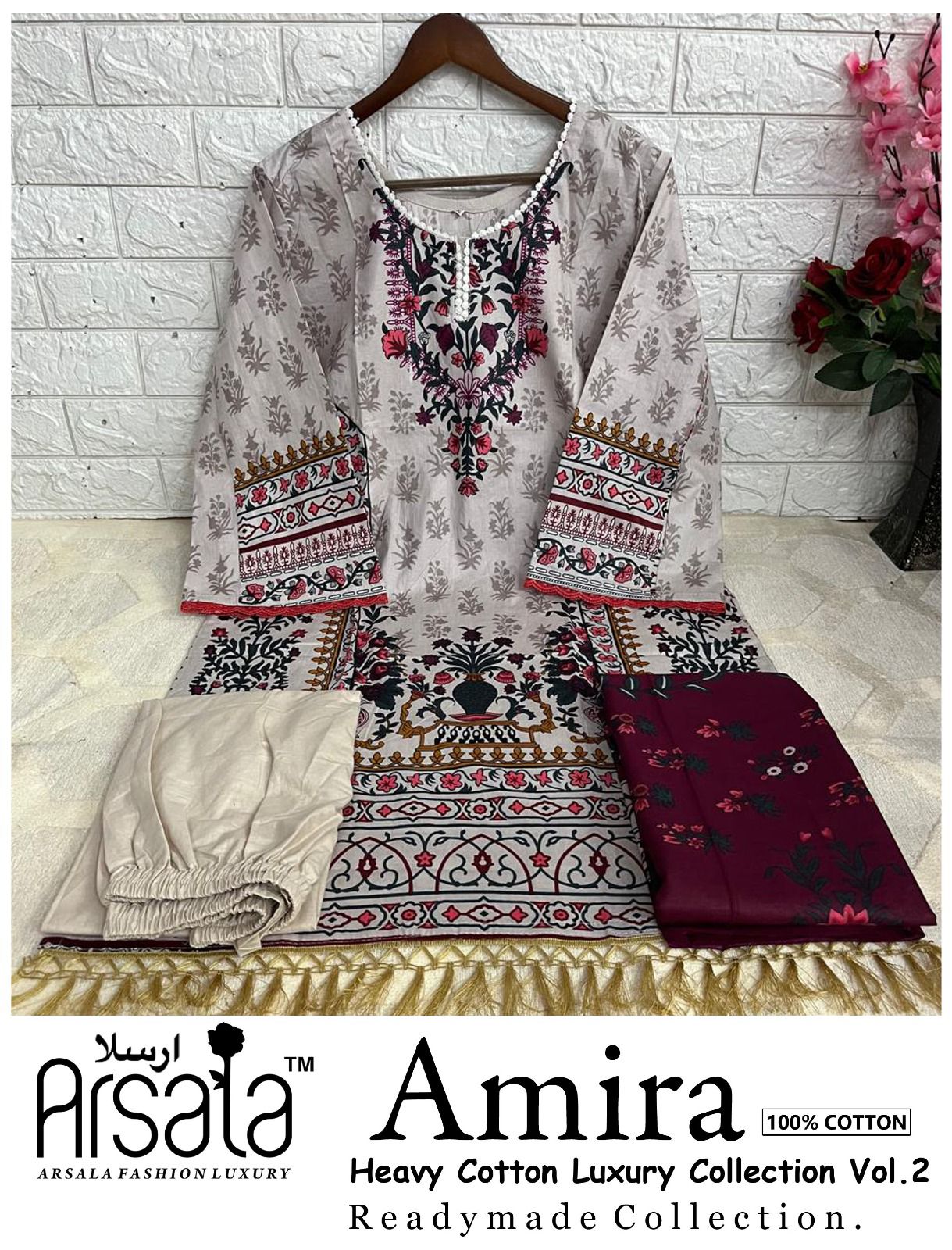 Amira Vol 2 Heavy Cotton Luxury Collection Arsala Fashion Lawn Karachi Readymade Suits Wholesaler