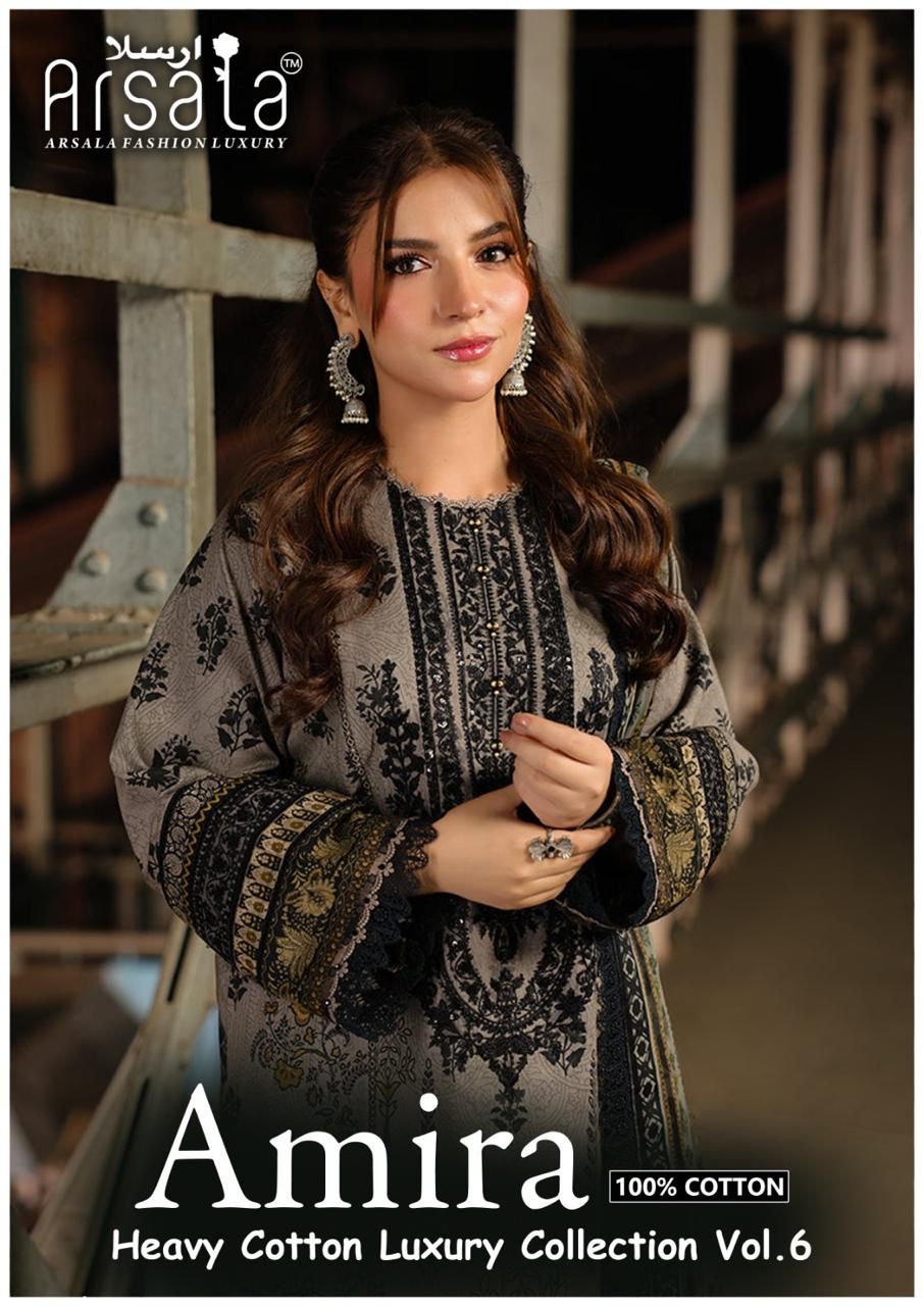 Amira Vol 6 Heavy Cotton Luxury Collection Arsala Fashion Heavy Lawn Karachi Salwar Suits Wholesale Price