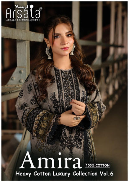 Amira Vol 6 Heavy Cotton Luxury Collection Arsala Fashion Heavy Lawn Karachi Salwar Suits Wholesale Price