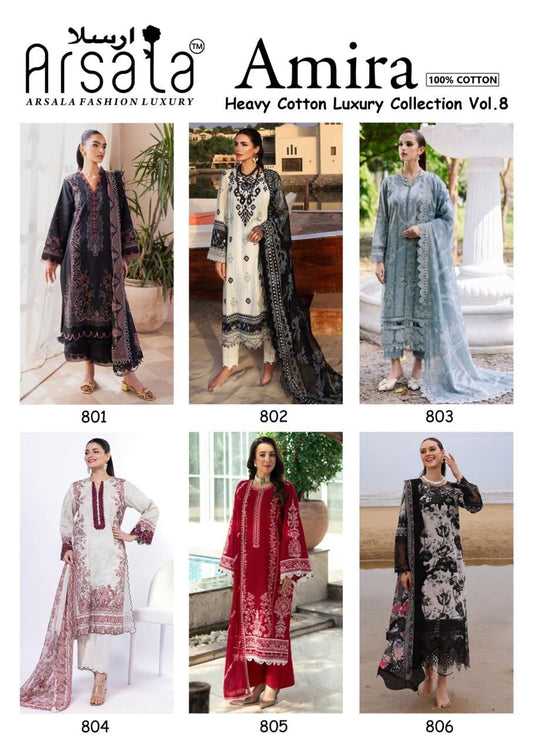 Amira Vol 8 Heavy Cotton Luxury Collection Arsala Fashion Lawn Karachi Salwar Suits Wholesale Rate
