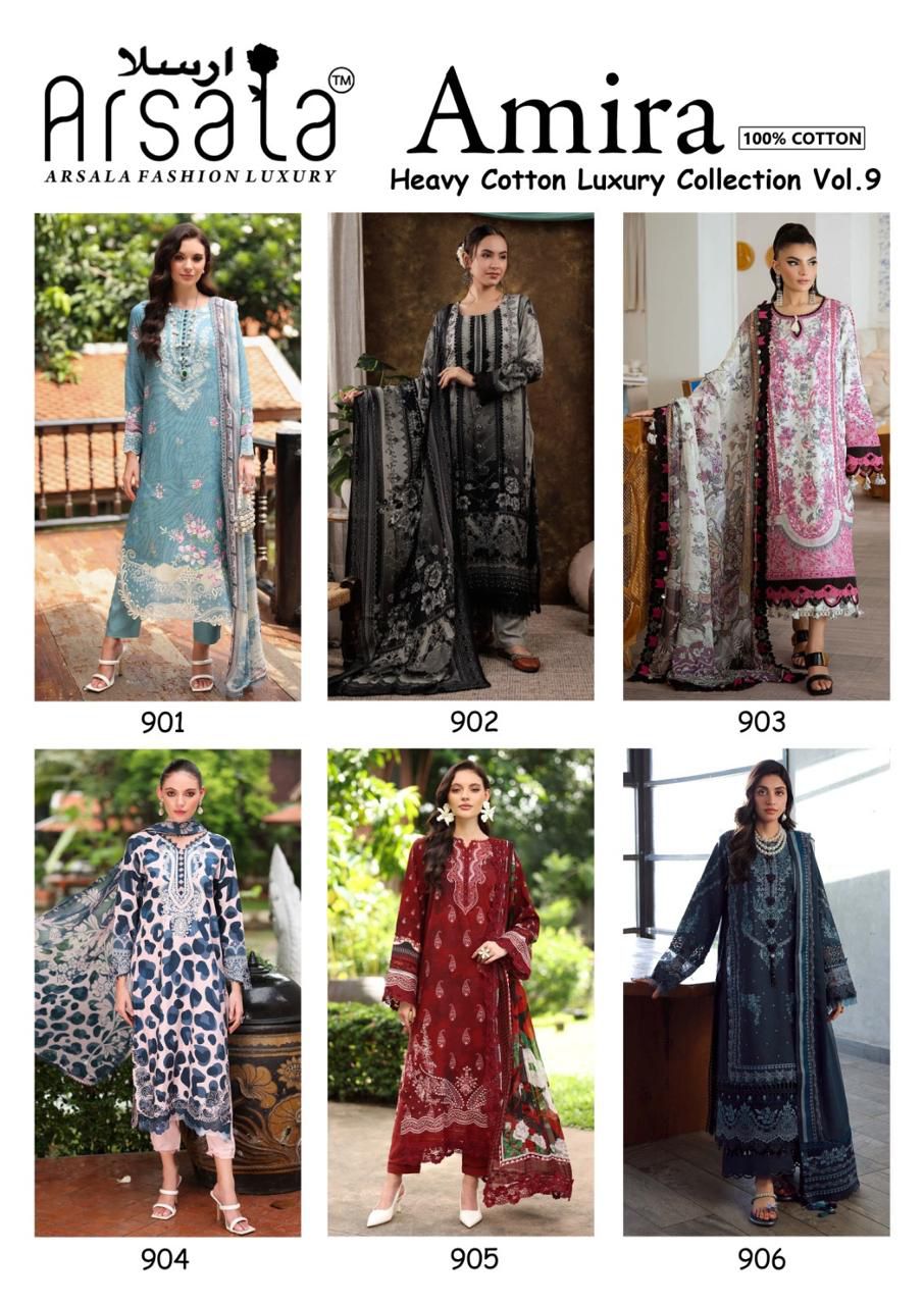 Amira Vol 9 Heavy Cotton Luxury Collection Arsala Fashion Lawn Karachi Salwar Suits Manufacturer Gujarat