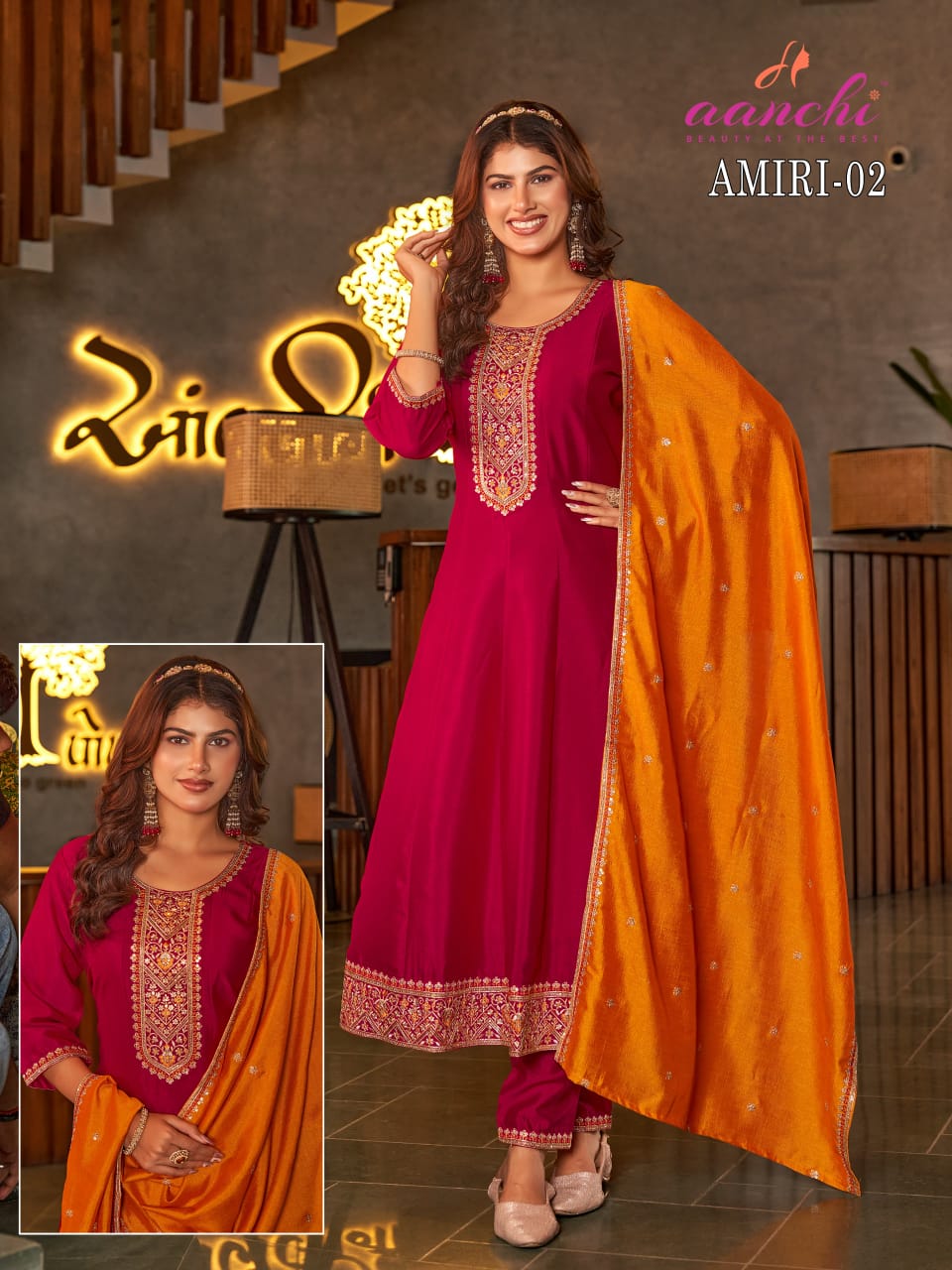 Amiri Aanchi Vichitra Silk Readymade Anarkali Suits Supplier Gujarat