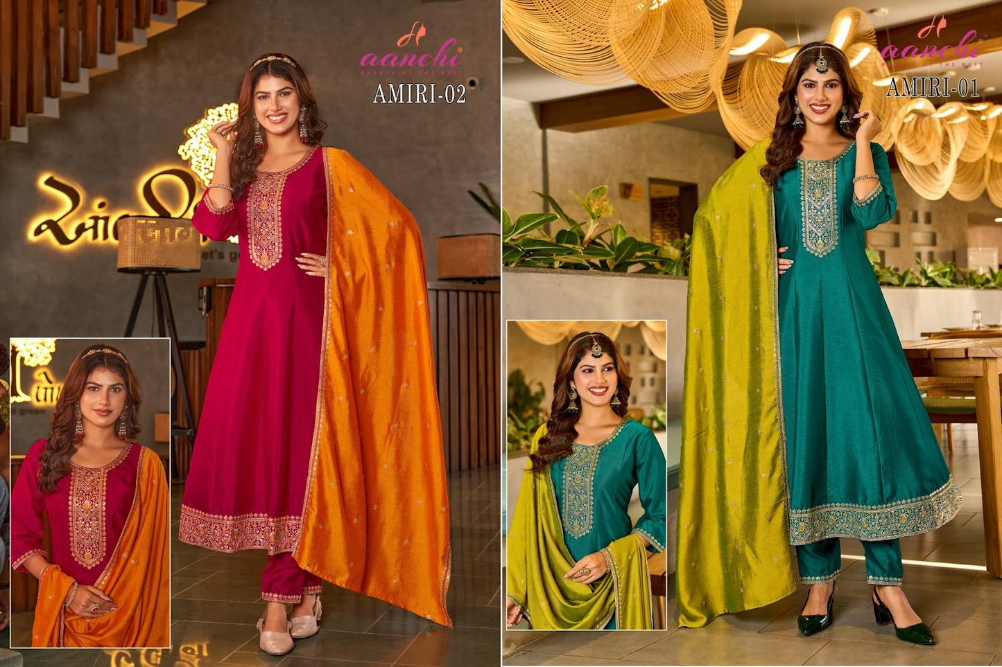 Amiri Aanchi Vichitra Silk Readymade Anarkali Suits Supplier Gujarat