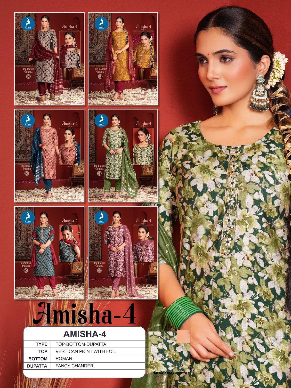 Amisha 4 Kaya Vertican Readymade Pant Style Suits Wholesale Rate