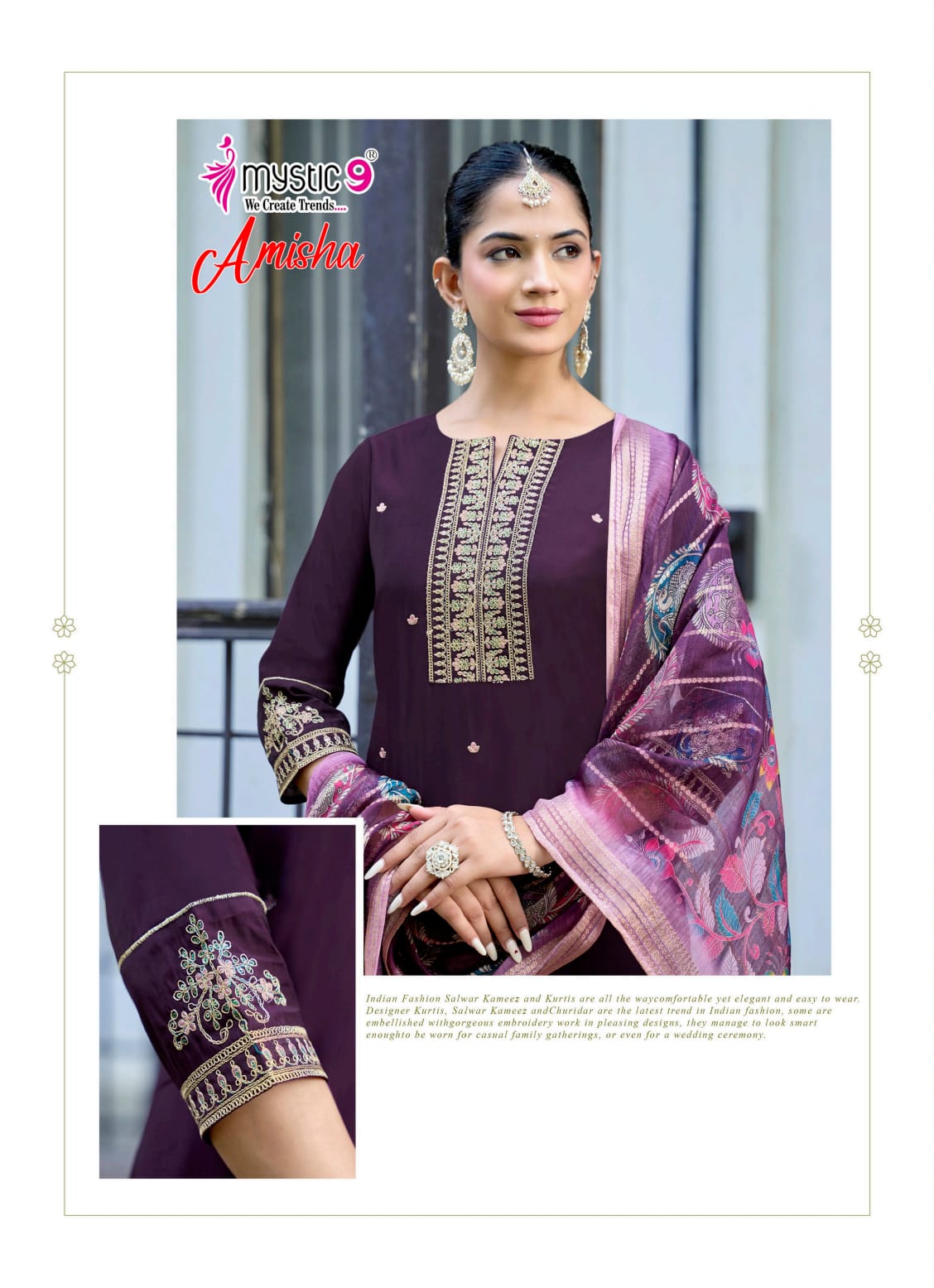 Amisha Vol 1 Mystic 9 Roman Silk Readymade Pant Style Suits Exporter