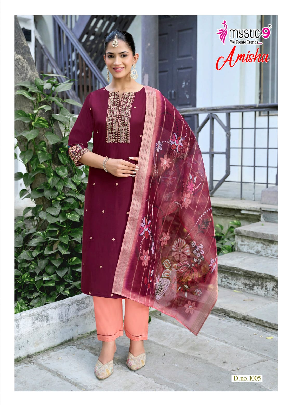 Amisha Vol 1 Mystic 9 Roman Silk Readymade Pant Style Suits Exporter