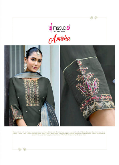 Amisha Vol 1 Mystic 9 Roman Silk Readymade Pant Style Suits Exporter
