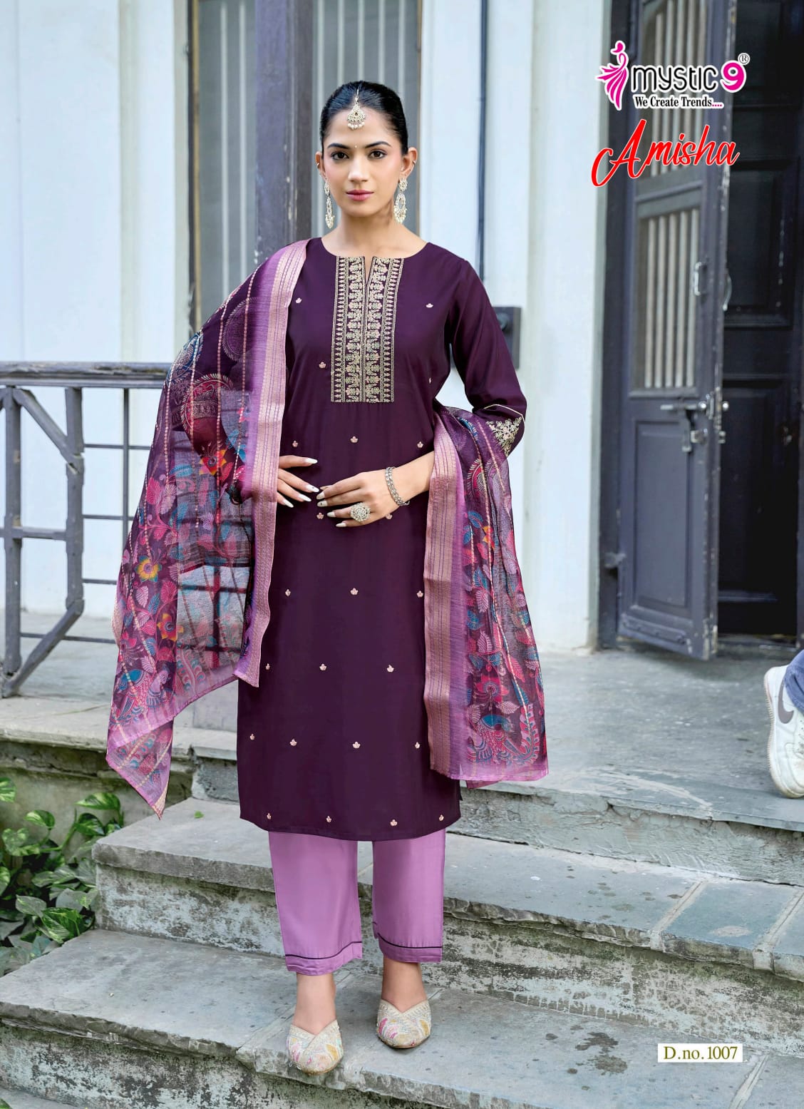 Amisha Vol 1 Mystic 9 Roman Silk Readymade Pant Style Suits Exporter