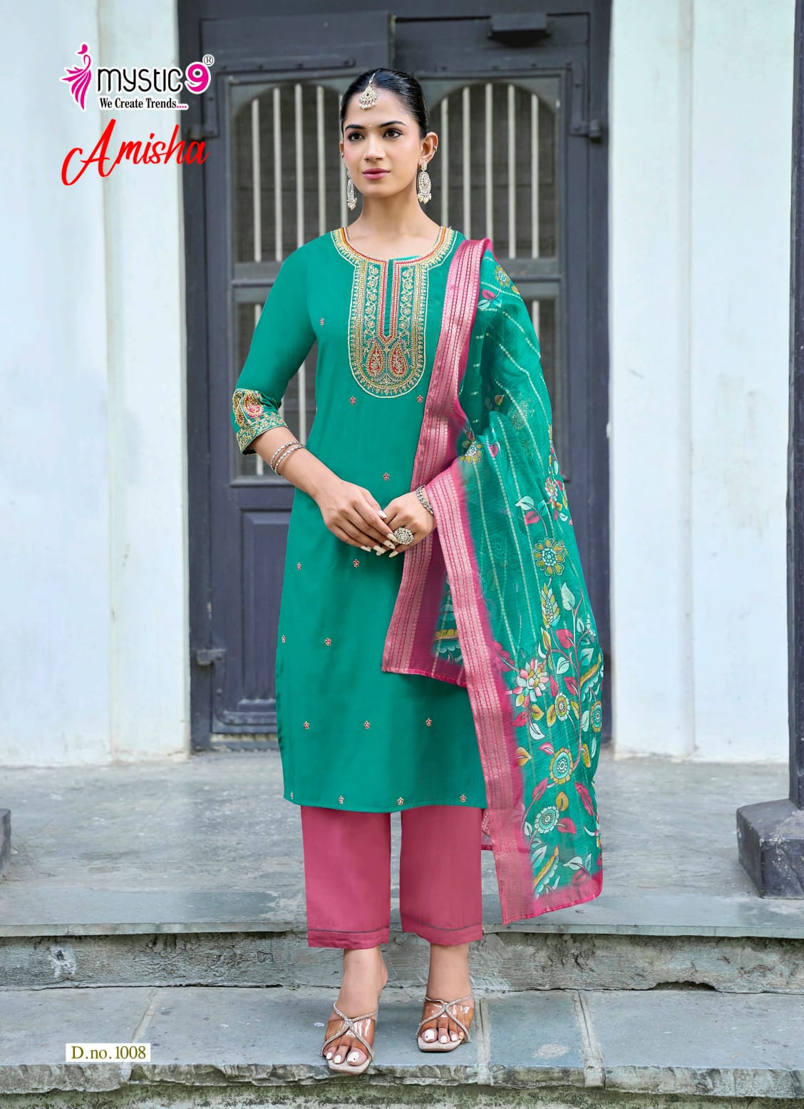 Amisha Vol 1 Mystic 9 Roman Silk Readymade Pant Style Suits Exporter