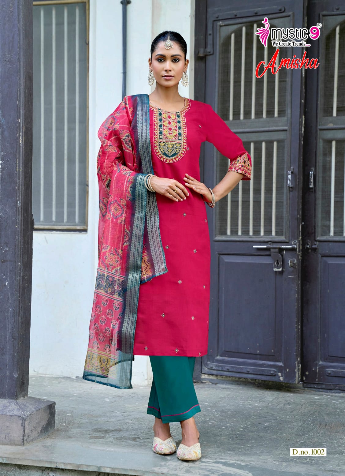 Amisha Vol 1 Mystic 9 Roman Silk Readymade Pant Style Suits Exporter