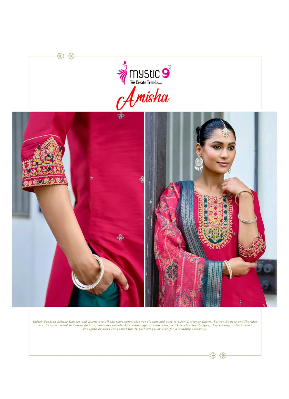 Amisha Vol 1 Mystic 9 Roman Silk Readymade Pant Style Suits Exporter