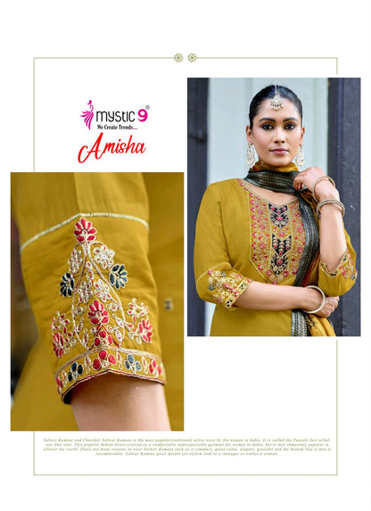 Amisha Vol 1 Mystic 9 Roman Silk Readymade Pant Style Suits Exporter